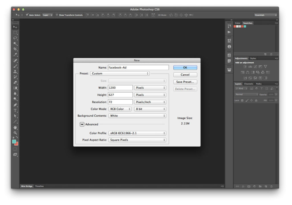 create a new document (size: 1200px x 627px)